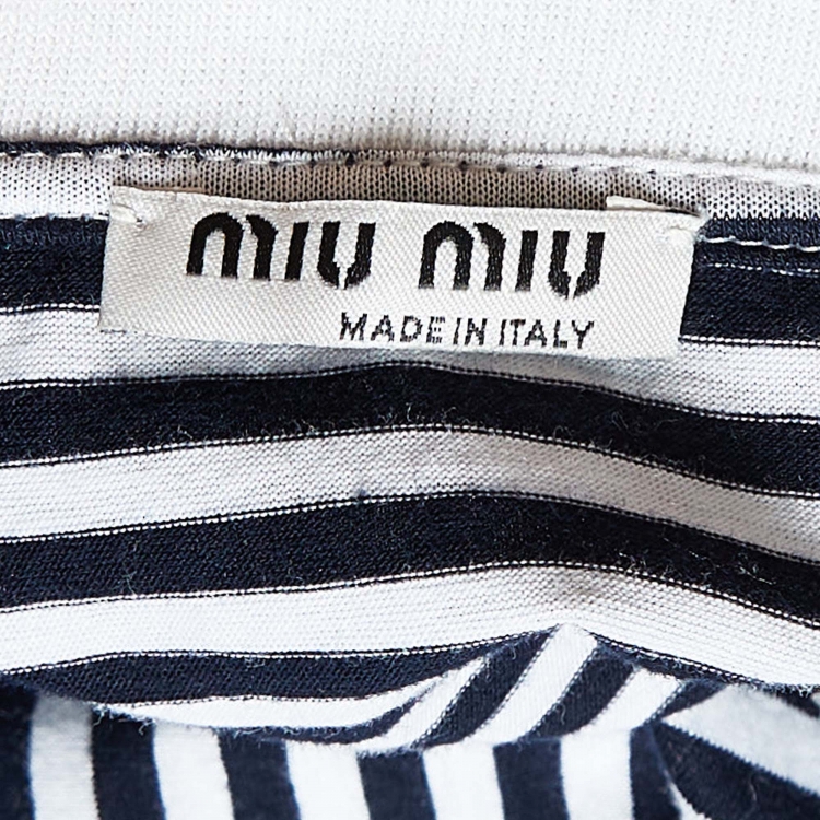 Pre Owned Miu Miu Monochrome Striped Cotton Embellished T-Shirt M