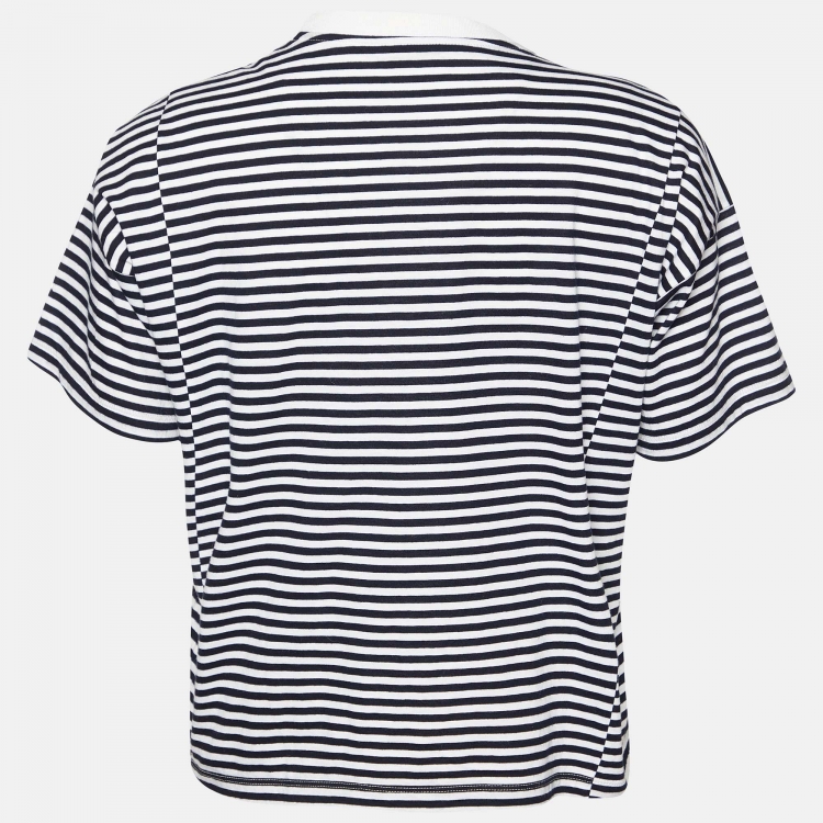 Pre Owned Miu Miu Monochrome Striped Cotton Embellished T-Shirt M