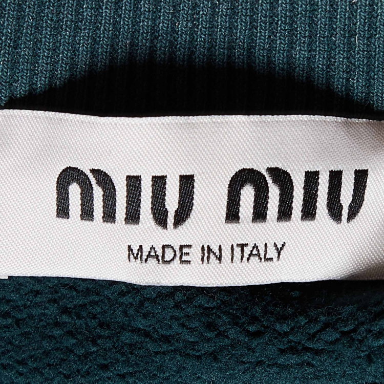Pre Owned Miu Miu Green Logo Print Cotton Cropped Sweatshirt S