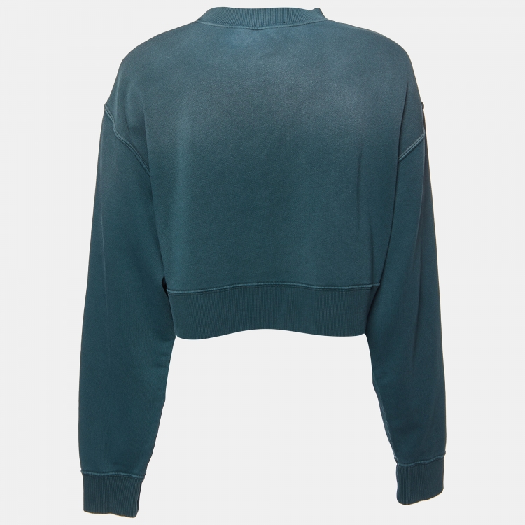 Pre Owned Miu Miu Green Logo Print Cotton Cropped Sweatshirt S