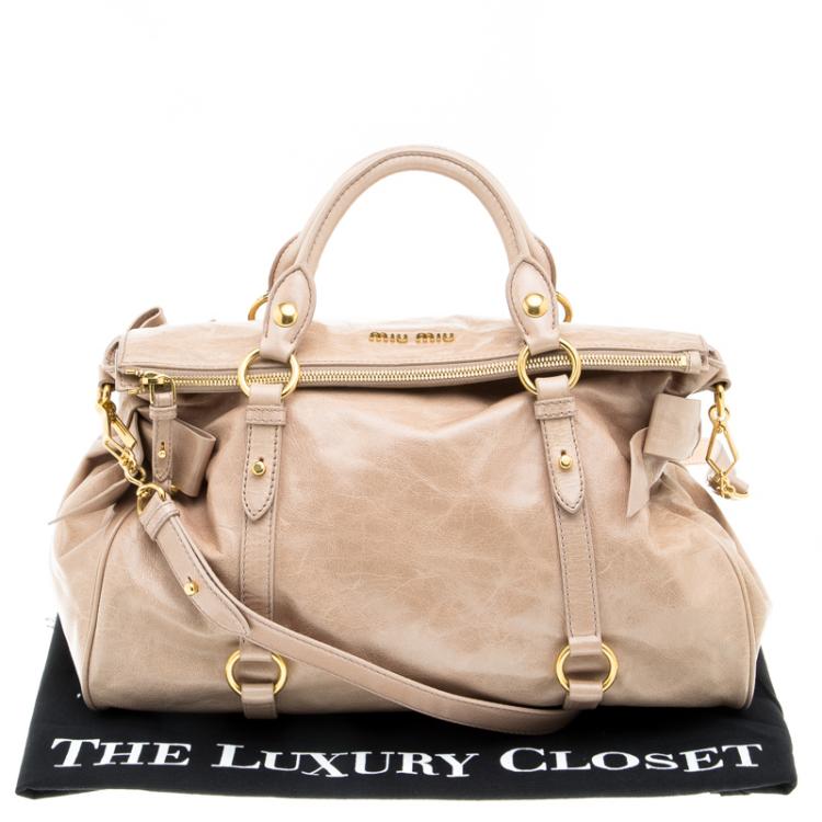 Pre Owned Miu Miu Beige Leather Bow Tote