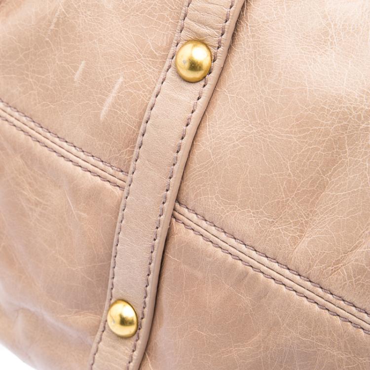 Pre Owned Miu Miu Beige Leather Bow Tote