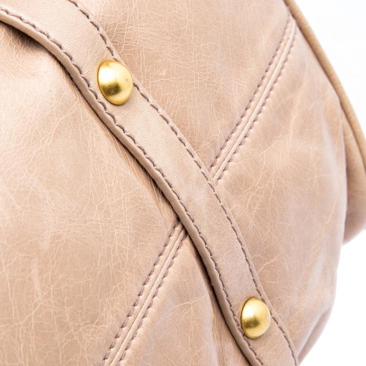 Pre Owned Miu Miu Beige Leather Bow Tote