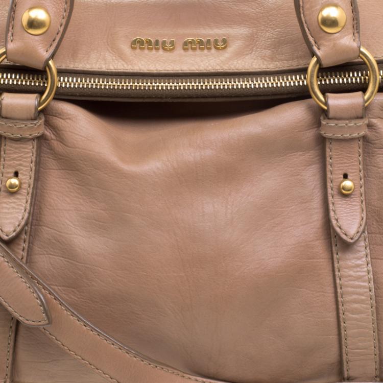 Pre Owned Miu Miu Beige Leather Bow Top Handle Bag