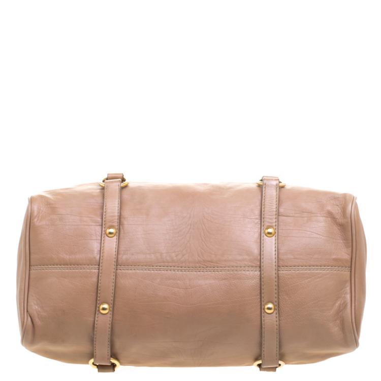 Pre Owned Miu Miu Beige Leather Bow Top Handle Bag