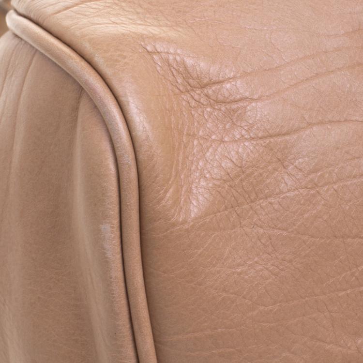 Pre Owned Miu Miu Beige Leather Bow Top Handle Bag