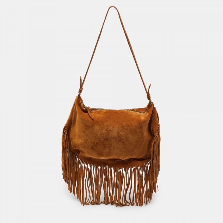 Pre Owned Miu Miu Brown Suede Fringed Shoulder Bag