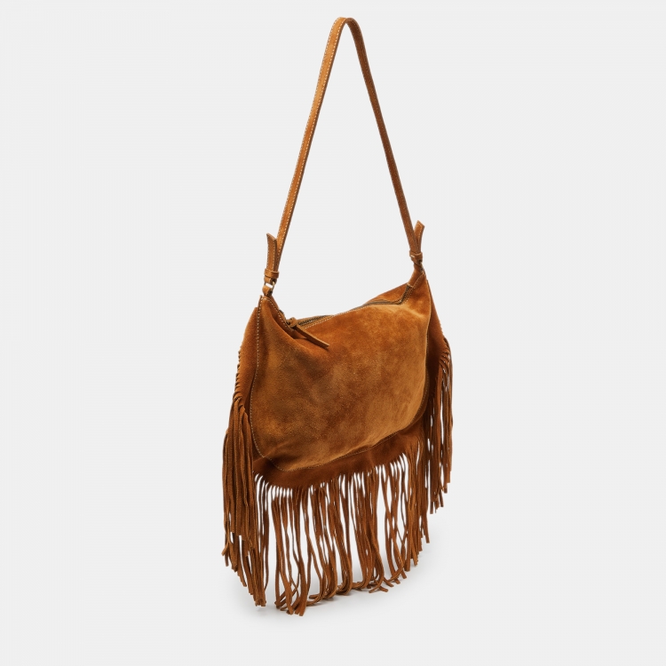 Pre Owned Miu Miu Brown Suede Fringed Shoulder Bag