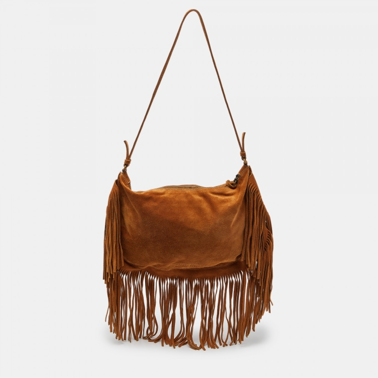 Pre Owned Miu Miu Brown Suede Fringed Shoulder Bag