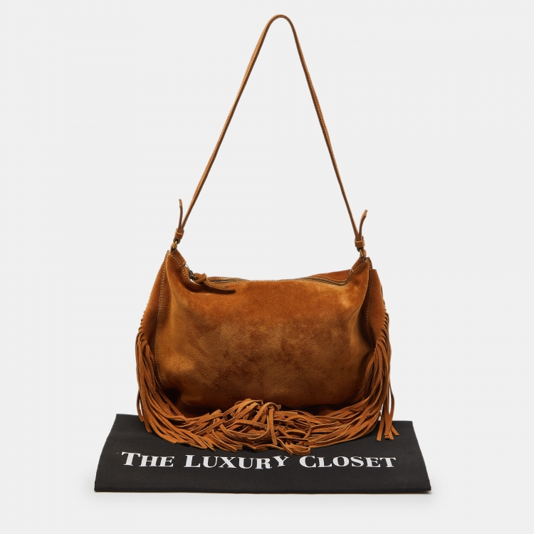Pre Owned Miu Miu Brown Suede Fringed Shoulder Bag