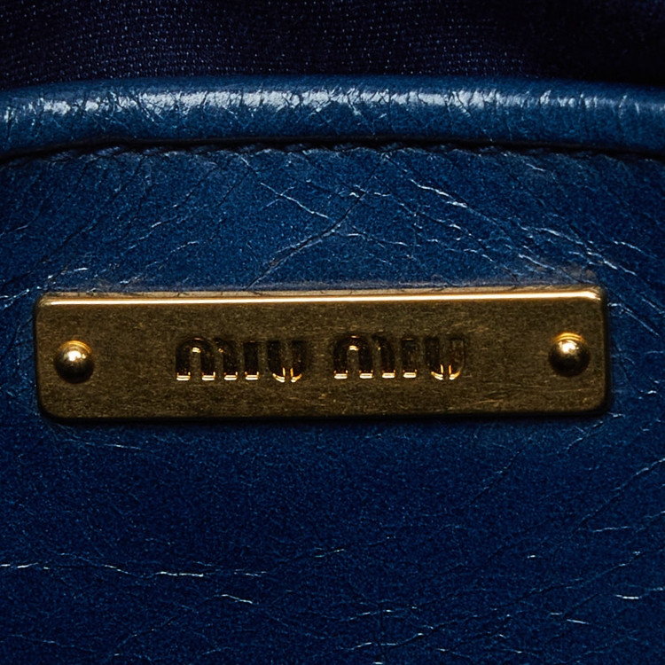 Pre Owned Miu Miu Blue Vitello Shine Leather Front Zip Satchel