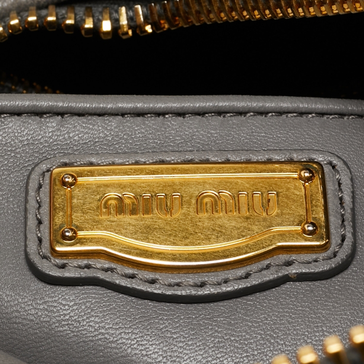 Pre Owned Miu Miu Grey Matelassé Leather Flap Satchel