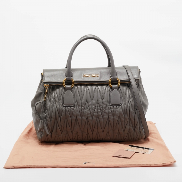 Pre Owned Miu Miu Grey Matelassé Leather Flap Satchel