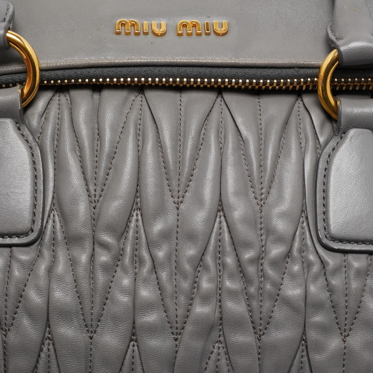 Pre Owned Miu Miu Grey Matelassé Leather Flap Satchel