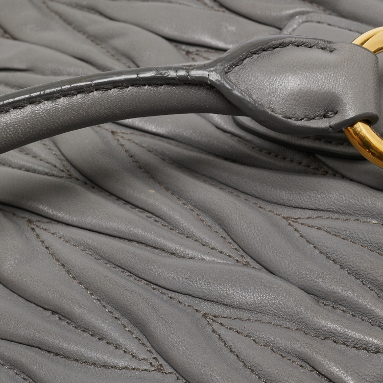 Pre Owned Miu Miu Grey Matelassé Leather Flap Satchel