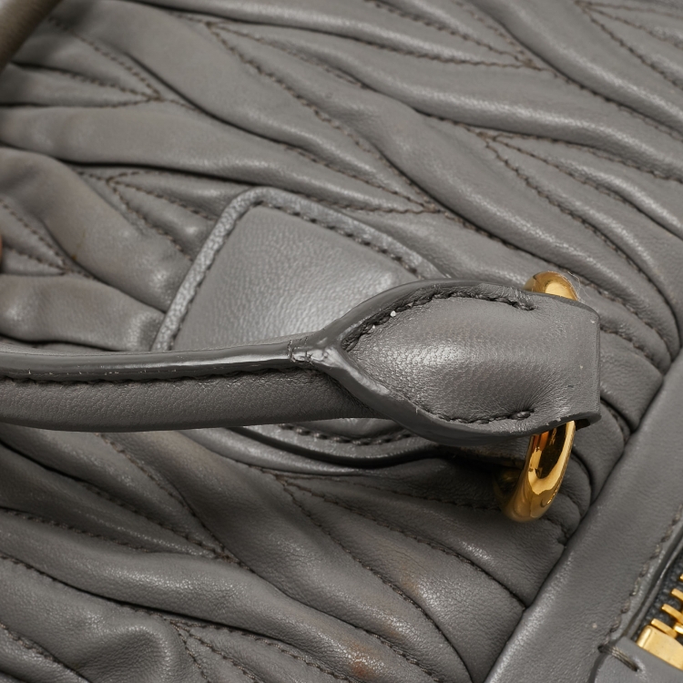 Pre Owned Miu Miu Grey Matelassé Leather Flap Satchel