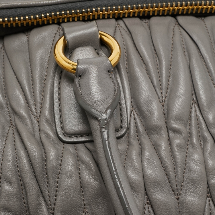 Pre Owned Miu Miu Grey Matelassé Leather Flap Satchel