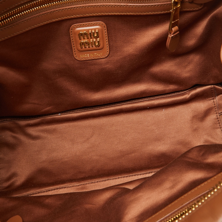Pre Owned Miu Miu Brown Leather Zip Boston Bag