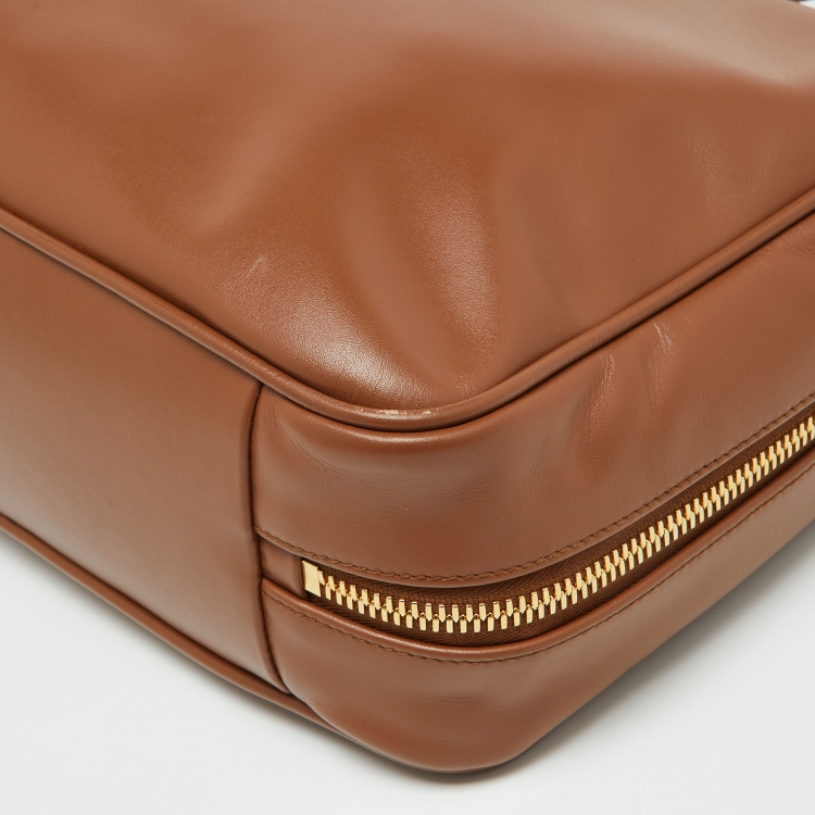Pre Owned Miu Miu Brown Leather Zip Boston Bag