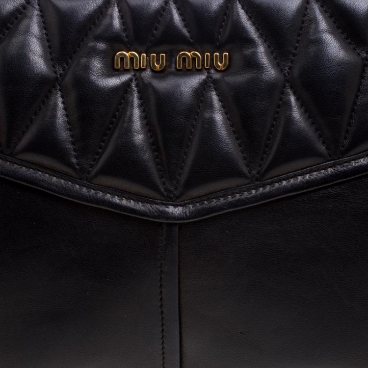 Pre Owned Miu Miu Black Quilted Leather Biker Zip Clutch