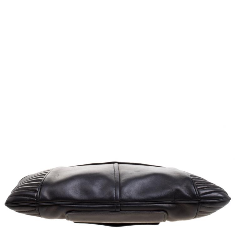 Pre Owned Miu Miu Black Quilted Leather Biker Zip Clutch