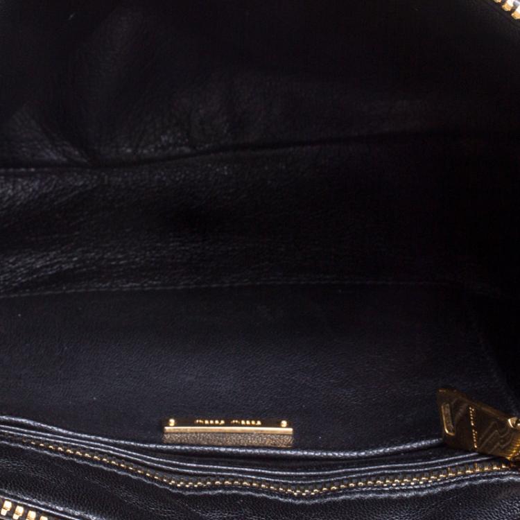 Pre Owned Miu Miu Black Quilted Leather Biker Zip Clutch