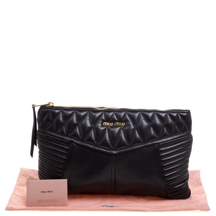 Pre Owned Miu Miu Black Quilted Leather Biker Zip Clutch