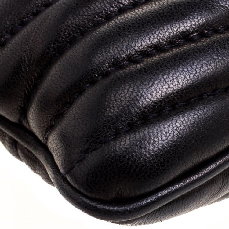 Pre Owned Miu Miu Black Quilted Leather Biker Zip Clutch