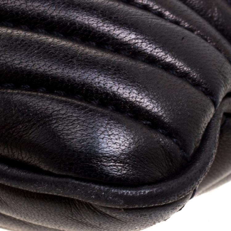 Pre Owned Miu Miu Black Quilted Leather Biker Zip Clutch