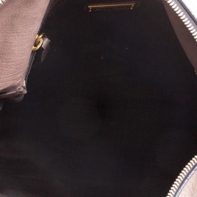 Pre Owned Miu Miu Dark Beige Leather Bow Top Handle Bag