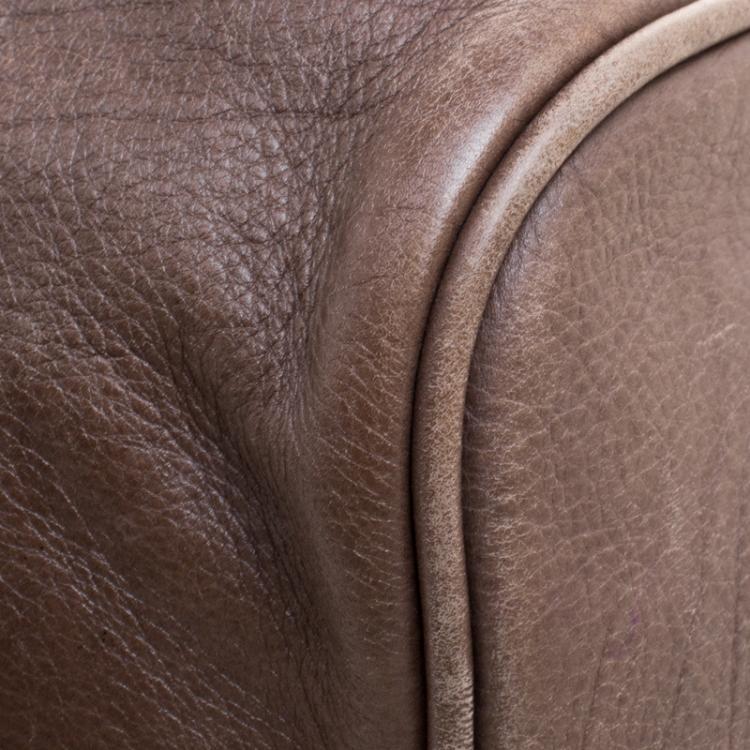 Pre Owned Miu Miu Dark Beige Leather Bow Top Handle Bag