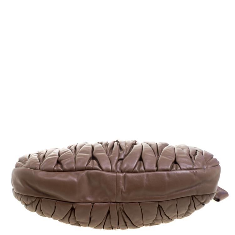 Pre Owned Miu Miu Brown Matelasse Lux Leather Coffer Hobo