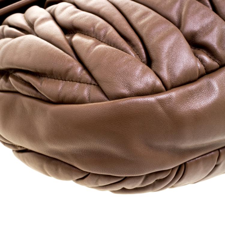 Pre Owned Miu Miu Brown Matelasse Lux Leather Coffer Hobo