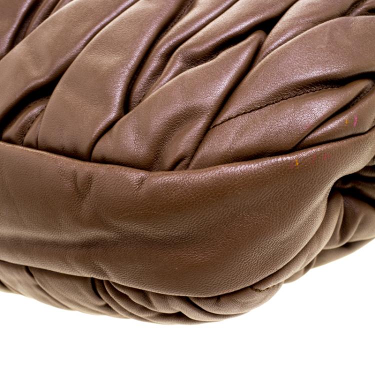 Pre Owned Miu Miu Brown Matelasse Lux Leather Coffer Hobo