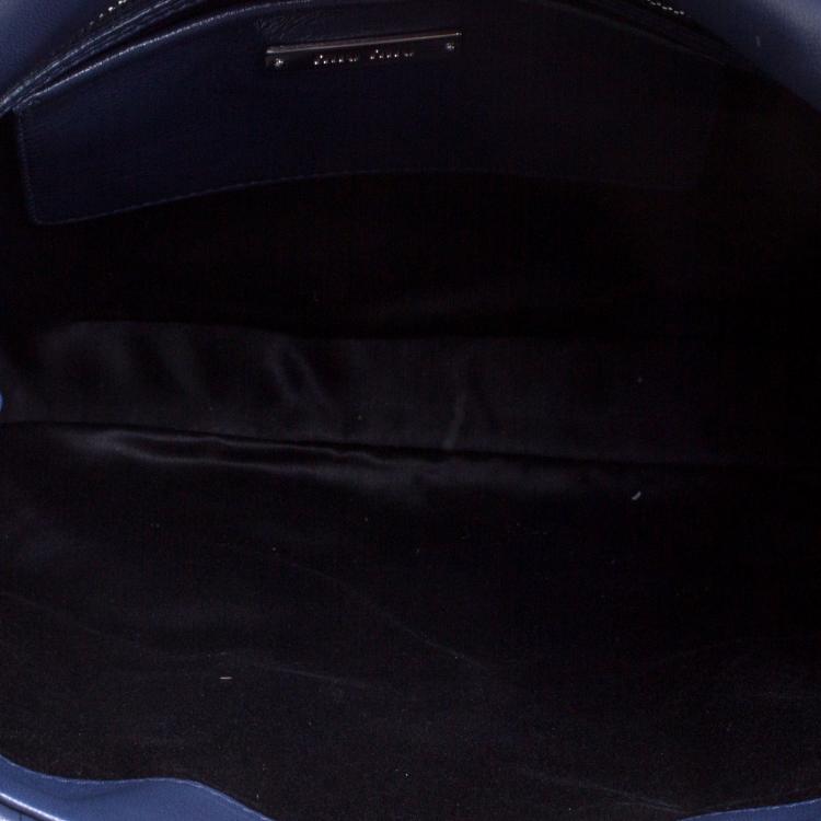 Pre Owned Miu Miu Navy Blue Matelassé Leather Crystal Flap Shoulder Bag