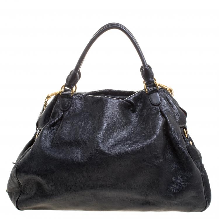 Pre Owned Miu Miu Black Distressed Leather Charm Satchel