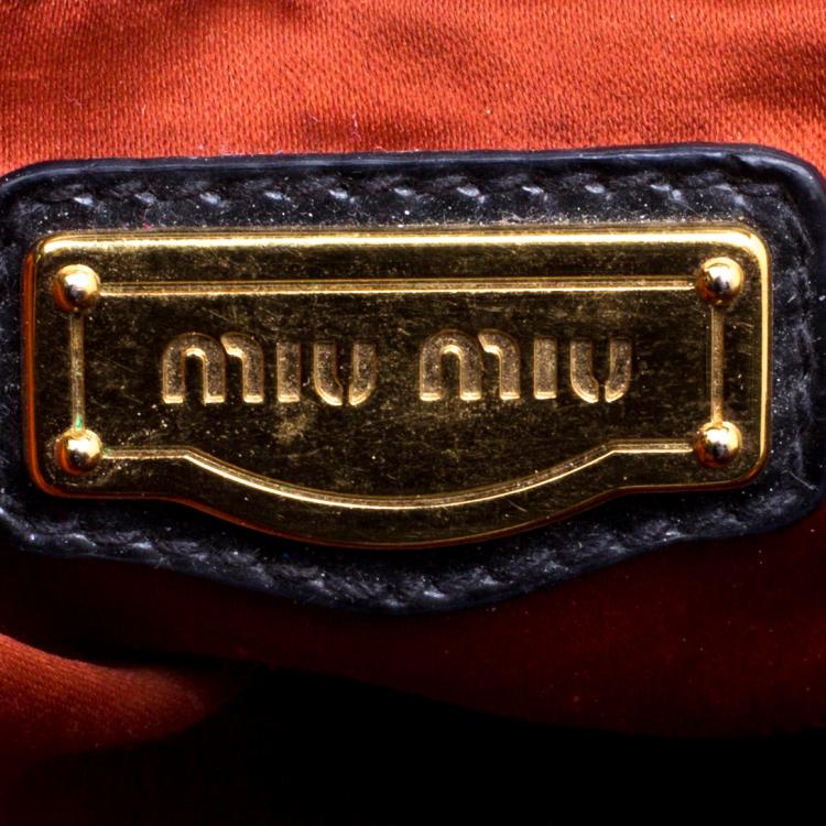 Pre Owned Miu Miu Black Distressed Leather Charm Satchel