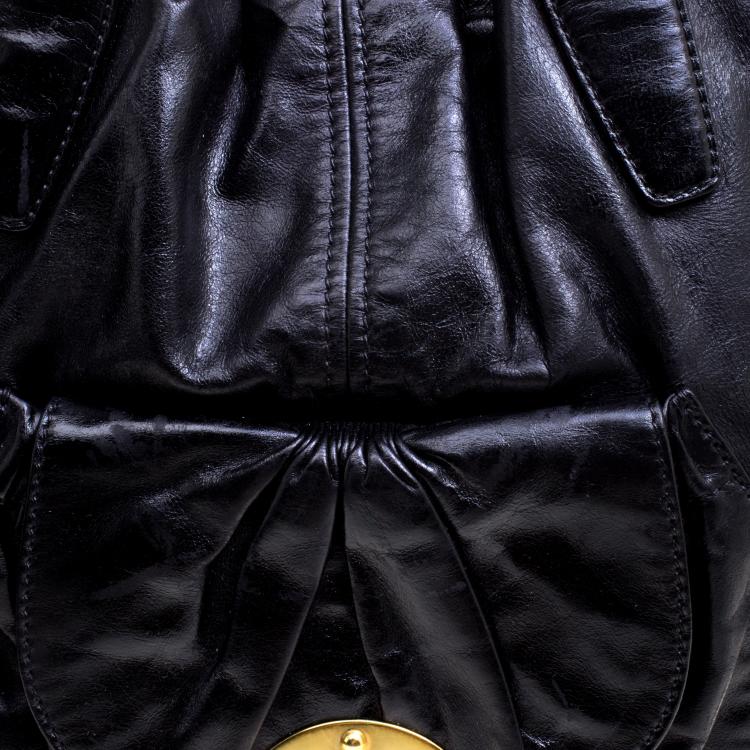 Pre Owned Miu Miu Black Leather Top Handle Hobo