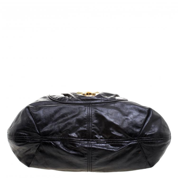 Pre Owned Miu Miu Black Leather Top Handle Hobo