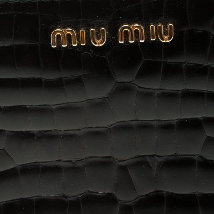 Pre Owned Miu Miu Black Croc Embossed Leather Zip Around Wallet