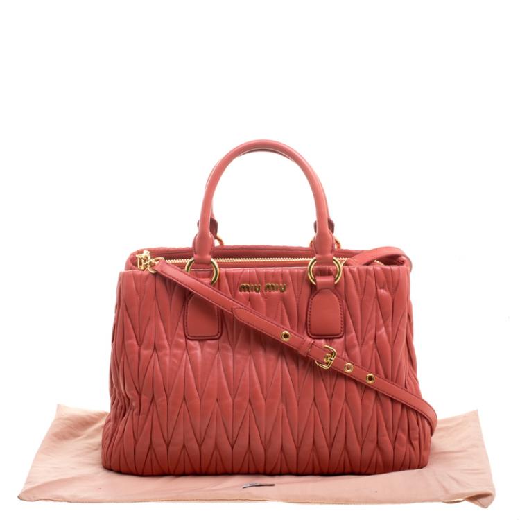 Pre Owned Miu Miu Red Matelasse Leather Shopper Tote