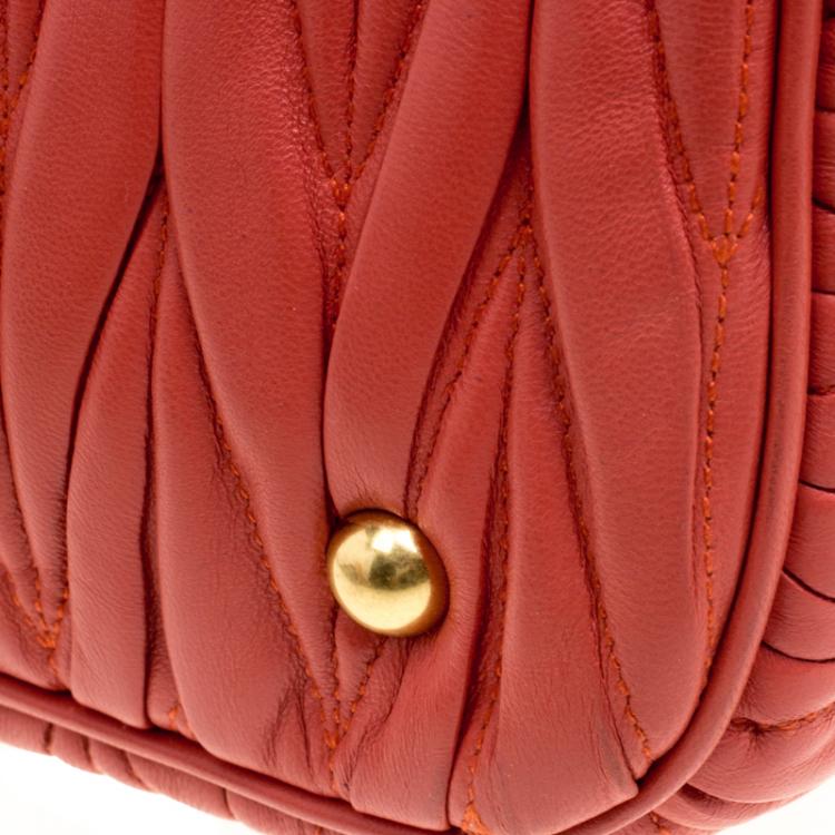 Pre Owned Miu Miu Red Matelasse Leather Shopper Tote