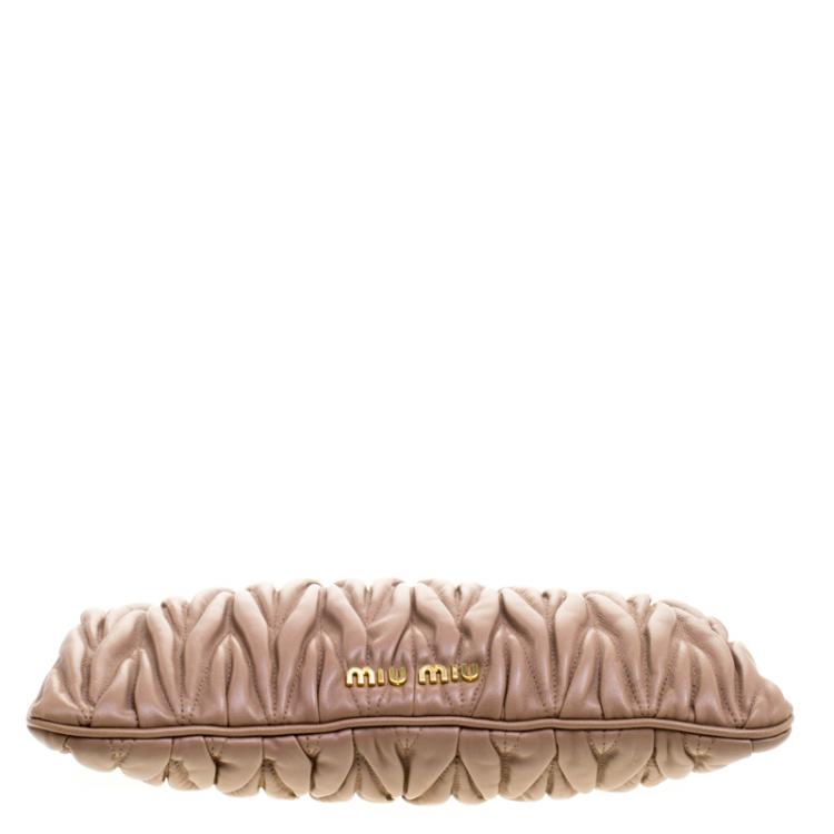 Pre Owned Miu Miu Beige Matelassé Leather Frame Clutch