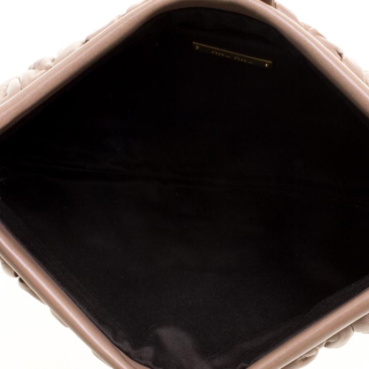 Pre Owned Miu Miu Beige Matelassé Leather Frame Clutch