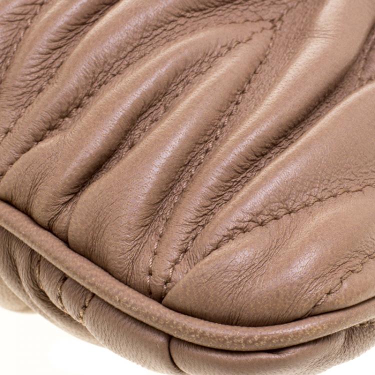 Pre Owned Miu Miu Beige Matelassé Leather Frame Clutch