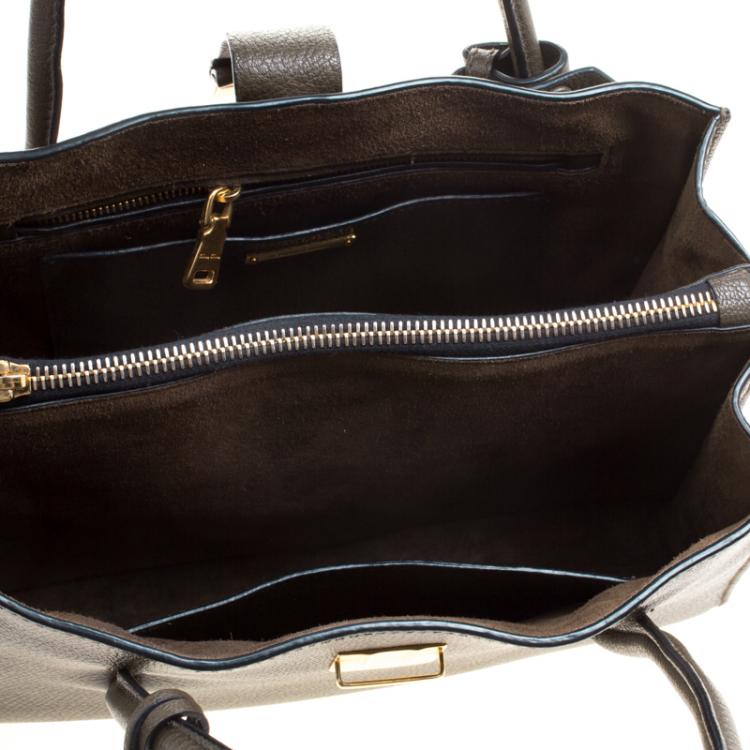 Pre Owned Miu Miu Military Green Leather Medium Madras Tote
