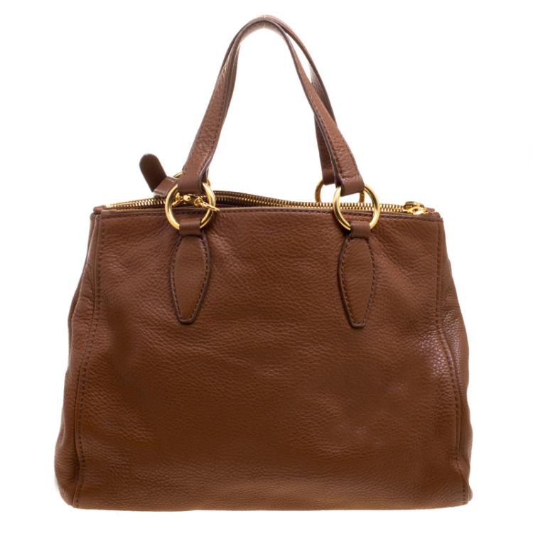 Pre Owned Miu Miu Brown Pebbled Leather Double Zip Convertible Tote