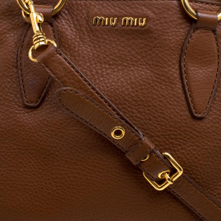 Pre Owned Miu Miu Brown Pebbled Leather Double Zip Convertible Tote
