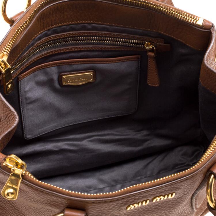 Pre Owned Miu Miu Brown Pebbled Leather Double Zip Convertible Tote