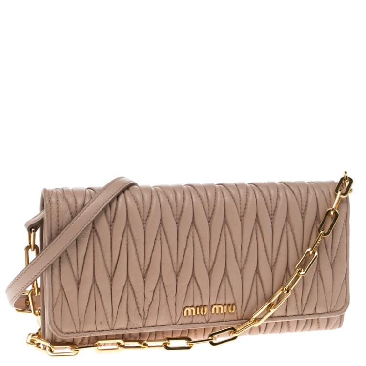 Pre Owned Miu Miu Beige Matelasse Leather WOC Wallet